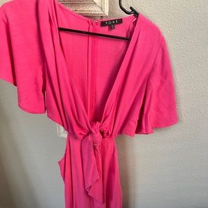 Pink front tie cut out dress